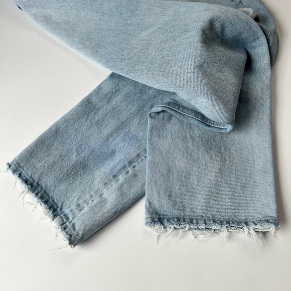 Zara 100% Cotton Straight Leg Jeans Light Wash Raw Hem Size 6 - Picture 8 of 9